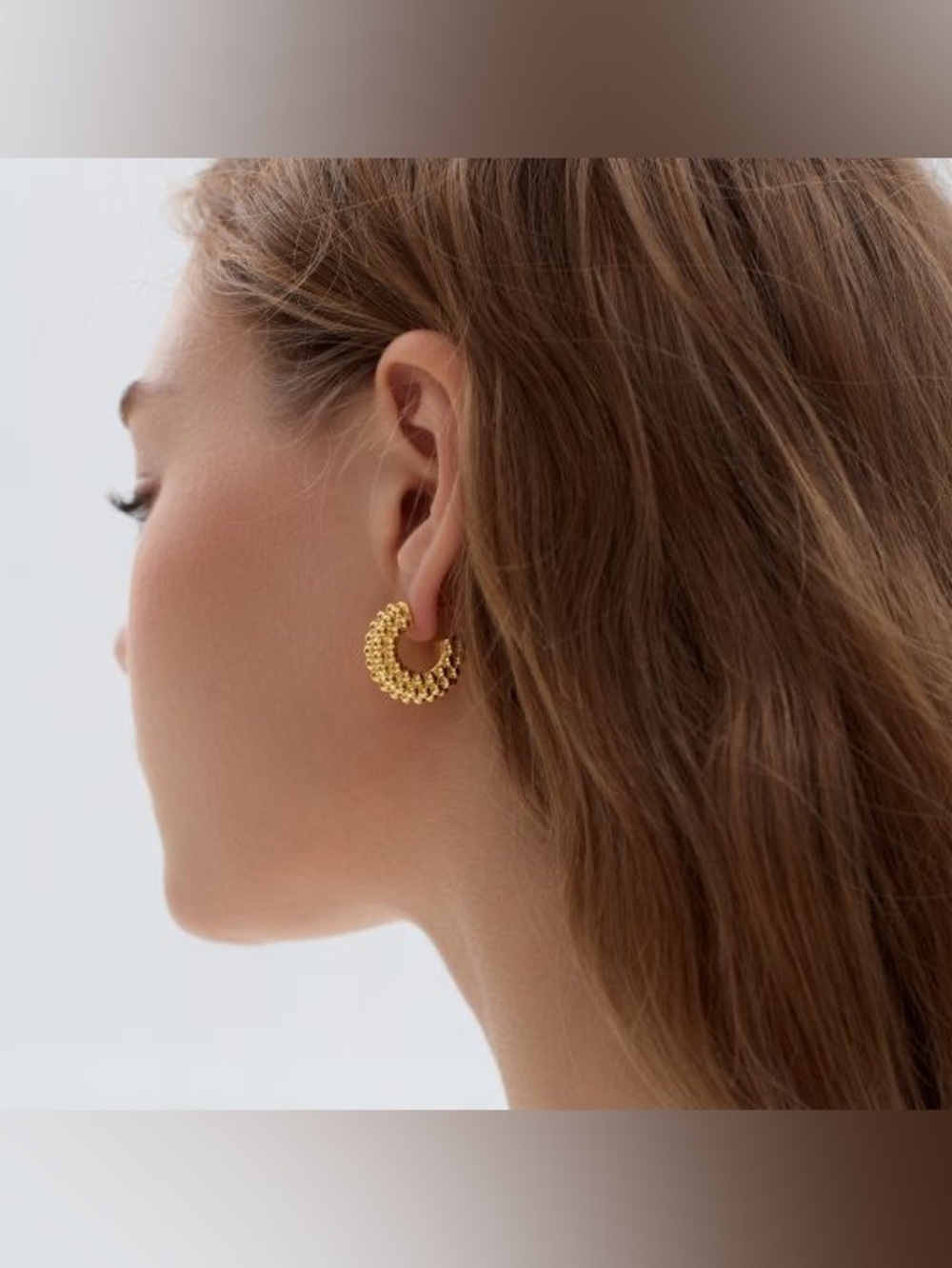 Gold Beaded Chunky Stainless Steel Earrings Waterproof Women’s OS NWT